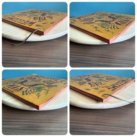 Folk Art Welcome Plaque Studio Pottery By Laura Jurford 2001 Pineapple Floral - Picture 8 of 8